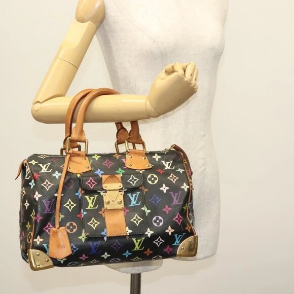 LOUIS VUITTON Monogram Multicolor Speedy 30 Hand Bag Black M92642 LV Auth fm4819 - Picture 1 of 16